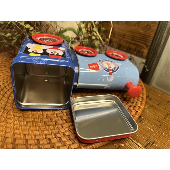 Blue Tin Train Engine With Snowmen, Container , NWOT, Holiday , Christmas - Picture 5 of 7